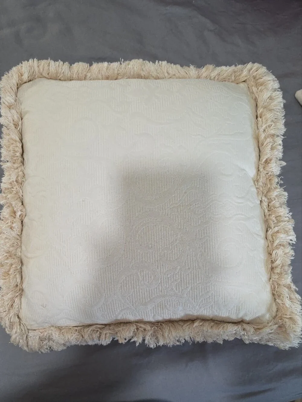 Cream Decorative Fringe Throw Pillow - Home Bedding
